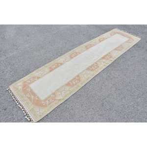 Tapis turc vintage 2,6 x 10 pieds, tapis de couloir, tapis en laine rayé blanc et marron - Product Image 2