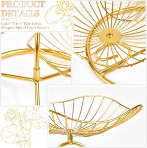 Soporte de cesta de frutas dorado de 3 niveles estructurado altamente notable, Frutero de Metal moderno para el hogar, cocina, decora tu mesa - Product Image 5
