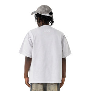 T-shirts en coton vintage respirants, surdimensionnés, délavés au soleil, coupe ample à épaules tombantes pour hommes, 100 % tricotés - Product Image 2