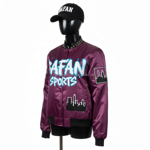 Chaquetas de Satén para Mujer de Alta Calidad, Tela Color Granate Intenso con Logotipo Bordado Personalizado y Detalles de Parches Suaves - Product Image 4