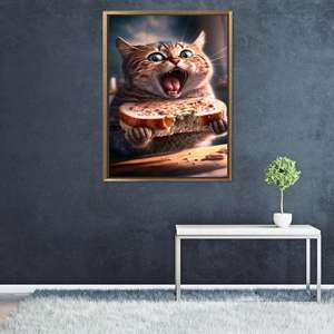 Impression sur toile moderne avec motif de chat - Affiche élégante d'animaux pour la décoration de la pièce, encadrée en or - Product Image 1