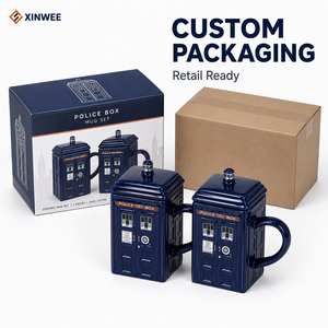 Tazza in Ceramica a Forma <span class=keywords><strong>di</strong></span> Cabina Telefonica Blu con Coperchio, Lucida, Set da 2 Pezzi, Articolo da Regalo per Vendita al Dettaglio <span class=keywords><strong>e</strong></span> Acquirenti all'Ingrosso <span class=keywords><strong>di</strong></span> Marchi Privati - Product Image 3
