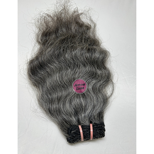 Extensiones de Cabello Humano Natural Rizado Gris, 100% Cabello Humano Indio, Trama de un Solo Donante, Rizado Sal y Pimienta para Coser - Product Image 1