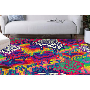 Tapis imprimé psychédélique : moderne, coloré, résistant aux taches, lavable en machine, avec un tapis moelleux - Product Image 1
