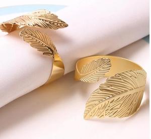 Rond de serviette en laiton fabriqué à la main pour la maison événement fête dîner Table décoratif rond de serviette doré avec motif de feuille - Product Image 3