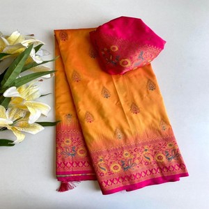 Sari de Seda Paithani de Lujo VASTRA COTTAGE con Tejidos Zari en Toda la Superficie, Borde Meenakari con Diseño de Pavo Real y Pallu en Contraste - Product Image 5