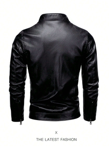 Custom Men's Fashion Calf Skin <b>Leather</b> Motorcycle Bomber <b>Jacket</b> Waterproof Streetwear Black Finished Processing - Product Image 2