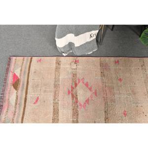 Large Area Bohemian Beige <b>Pink</b> <b>Wool</b> Kilim Rug Vintage Turkish 2.5x11.8ft Latex Backing Rectangle Patchwork for Hallway Room - Product Image 3