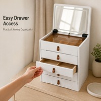 Organisateur de bijoux en bois blanc avec miroir éclairé, 1 tiroir, boîte de rangement pour bijoux, coiffeuse de maquillage pour chambre et salle de bain