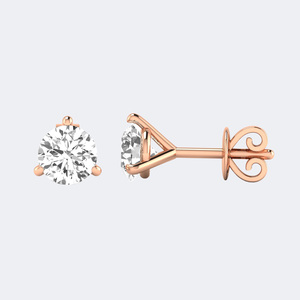 Boucles d'oreilles en diamant rond taille brillant 3,00 CTW, style classique à 3 griffes, diamant de laboratoire cultivé VVS VS, or blanc, or rose, bijoux - Product Image 5