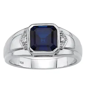 Country Of Engeland Smaragd-Cut Natural Saffier Heren Ring Ringen Verloving Bruiloft Gouden Ring Voor Vrouwen