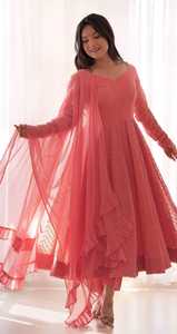 Vestido de Fiesta Vintage Indio/Pakistaní, Pent Dupatta, Georgette Puro Suave y Pesado, Largo hasta el Suelo, Sin Arrugas, Diseño VISHNU K para Mujer - Product Image 5