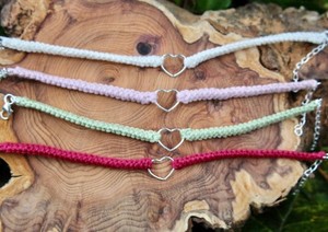 <b>Bracelet</b> in Cream with <b>Cute</b> Silver Heart, Cotton Anniversary - Product Image 3