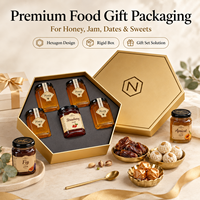 Boîte cadeau hexagonale personnalisée en papier doré de luxe pour confiseries, ensembles cadeaux alimentaires, emballage rigide pour confiture, bonbons, cadeaux alimentaires