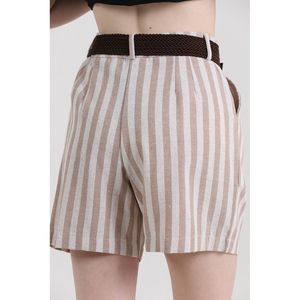 Shorts de Lino para Mujer Topshow, Diseño a Rayas con Cinturón, Producto al por Mayor - Product Image 1