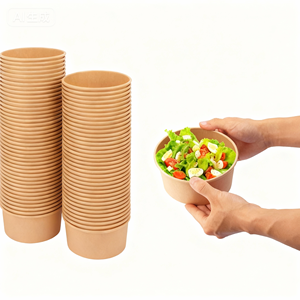 Tazón Redondo de Papel Kraft con Tapa para Ensaladas, Sopas y Fideos, Personalizable con Logotipo, para Llevar - Product Image 4