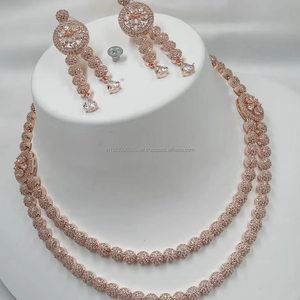 Classic American Diamond Bridal Jewelry <b>Set</b> Two-Piece Necklace and Earrings for Wedding Fashionable Classic Style - Product Image 1