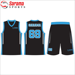 Uniforme de baloncesto de doble sublimación, malla Oem, para M, fondo negro, rayas azules, aparejos de sarga - Product Image 3