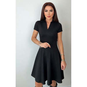Robe courte en modal à manches courtes et col en V pour femme, 37686 - Noir - Product Image 4
