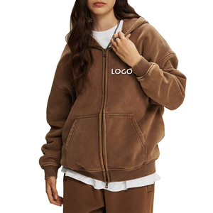Sudadera con capucha larga de Invierno para mujer 2025, superventas, Color personalizado, cremallera, estilo callejero desgastado a mano, diseño de punto, 100% algodón con capucha - Product Image 2