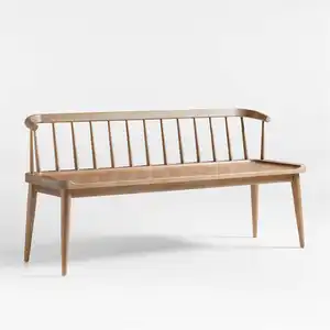 Outdoor Wooden Long Bench Light Brown Natural Color Patio Style Park Public Courtyard Benches Outdoor Furniture