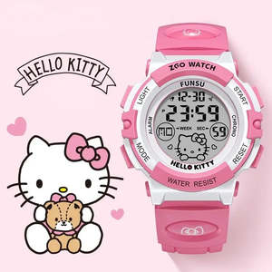 Montre numérique étanche Hello Kitty Rose pour enfants, sportive, mignonne, boîtier carré, bracelet en plastique et silicone tendance, chronomètre, alarme - Product Image 3