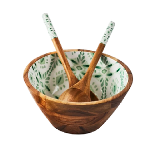Round Shape <b>Wooden</b> Bowl Salad & Rice Serving Bowls For Decorated Homeware Bowl With Natural Wood Vintage Flower Printed Finished - Product Image 4