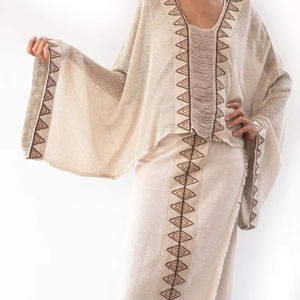 Pretty Retro Women Kaftan Beige Kaftan Dress <b>Vintage</b> Pure Cotton Long Kaftan for Autumn Season 100% Cotton Embroidered - Product Image 1