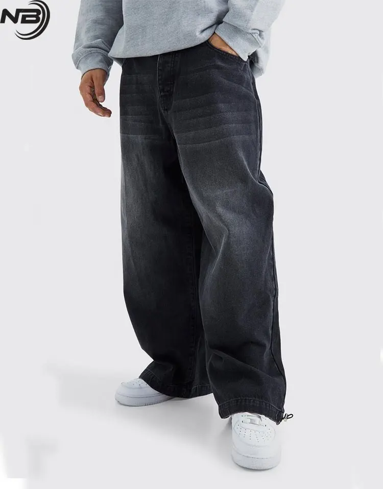 Großhandel Herren Streetwear Baggy Jeans frisch gewaschen schwarz Denim Baggy Flare Jeans für Herren (PayPal verifiziert)