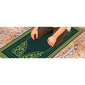 Tapis de prière vert au design islamique : Tapis imprimé pour la décoration moderne des mosquées, avec tapis à poils doux - Product Image 3