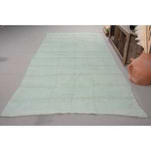 Tapis turc Vintage bleu minimaliste 5.6 X 13.3ft fait à la main laine Latex support Patchwork abstrait pour entrée couloir Rectangle - Product Image 2