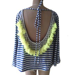 Tunique élégante décontractée à rayures pour femmes, chemisier ample à rayures bleues et blanches, col rond, haut élégant pour femmes - Product Image 2