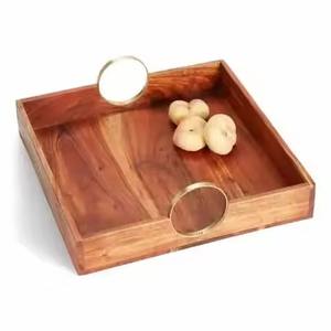 Plateau en bois décoratif en acacia, plateau rond de service pour la maison, type assiette - Product Image 5