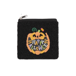 Beaded Halloween Pumpkin Wristlet With Witch Hat And Stars Pattern For Women Zipper Closure Fashion Coin Purse - Product Image 3