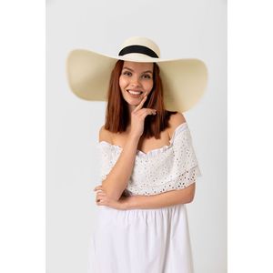 Cream Ribbon Extra Wide Straw <b>Hat</b> Hsr2039 Boxed Shipping - 2039krem - Product Image 2