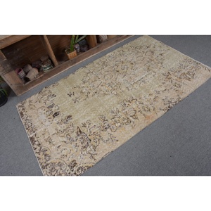 3.6x6.3 ft Rug, Vintage Turkish Rug, <b>Brown</b> Check <b>Wool</b> Rug - Product Image 5