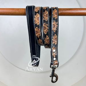 Laisse de chien florale en cuir usinée à la main de mode directe d'usine en gros pour la marche laisse de chien en cuir d'entraînement personnalisé robuste - Product Image 1
