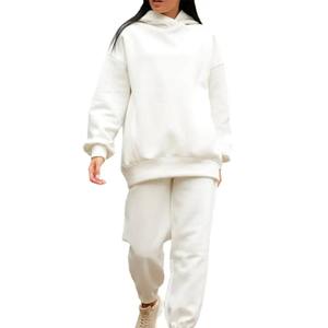 Automne hiver femmes 2 pièces sweat décontracté ensemble chaud polaire survêtement brodé capuche Jogging pantalon solide motif tenues - Product Image 6