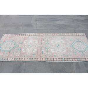 Tapis turc 2,4x6,7 pieds, rose bleu abstrait, tapis vintage en laine - Product Image 4