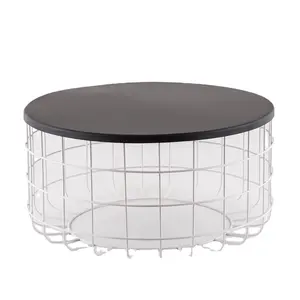 Nordic style table sofa room furniture round modern metal wire frame with metal black top center coffee table
