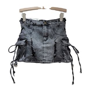 กางเกงขาสั้นผ้ายีนส์เอวสูงของผู้ชายระบายอากาศได้ดีฤดูร้อนมีซิปและเชือกรูด - Product Image 4