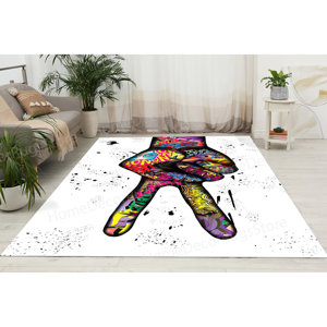 Tapis de peinture graffiti Peace Finger, tapis imprimé moderne pour espaces contemporains, tapis fin non tissé - Product Image 4