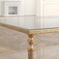 Mesa de Centro de Lujo Moderna y Ecológica con Tapa de Vidrio y Metal Forjado a Mano para Sala de Estar, Muebles para el Hogar M.R. ARTESANÍAS MR-1103