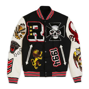 Men's Custom Vintage Varsity Baseball <b>Jacket</b> Trendy Patchwork Leather Design <b>Rhinestone</b> Embroidery Tanned High Street - Product Image 1