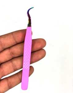 Ventes chaudes, ensemble de pinces à épiler pour extensions de cils en acier inoxydable rose violet, pointe dentelée, antistatique, prise en main parfaite, pinces à épiler pour volume - Product Image 5