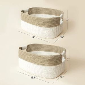 Cotton Rope Woven Storage <b>Basket</b> with Lid <b>Foldable</b> Hamper Organizer for Toys Clothes Blankets Nursery <b>Laundry</b> - Product Image 4