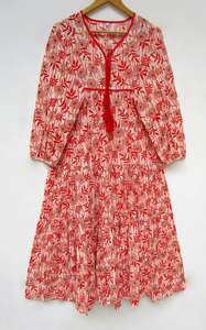 Top informal de verano para mujer con mangas de campana florales bordadas Maxi vestido para fiestas en la playa decoración de botones cintura Natural - Product Image 6