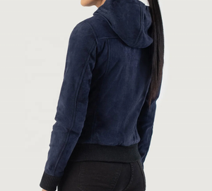 <b>Suede</b> Hooded <b>Bomber</b> <b>Jacket</b> Solid Color Zipper Closure Casual Style Unisex Autumn Wear Regular Fit Slim Cut - Product Image 2