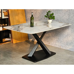 Mesa de Comedor Rectangular Moderna de 160x90cm con Tablero de Cerámica de Alta Calidad y Patas de Hierro, Ensamblada y Extensible BA68177 - Product Image 2