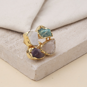 แหวนทองชุบ 14K/18K ทำมือจากทองเหลือง ปรับขนาดได้ ดีไซน์ทันสมัย ประดับอัญมณีธรรมชาติ สำหรับผู้หญิง สวมใส่ได้ทุกวัน - Product Image 1